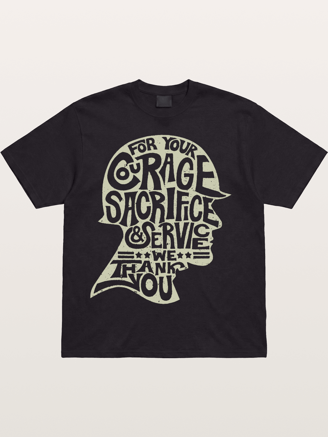 Soldier Helmet Courage Sacrifice Word Art Cotton T-shirt