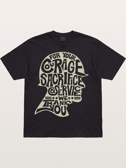 Soldier Helmet Courage Sacrifice Word Art Cotton T-shirt