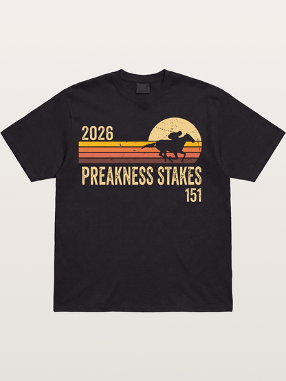 Retro Sunset Preakness Stakes 2026 Cotton T-shirt