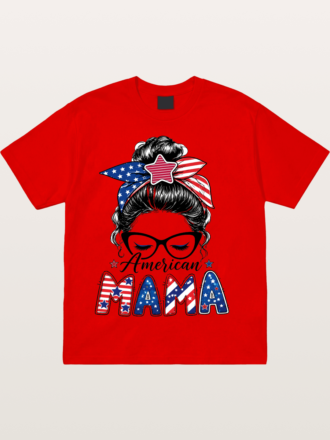 American Mama Messy Bun Art Cotton T-shirt