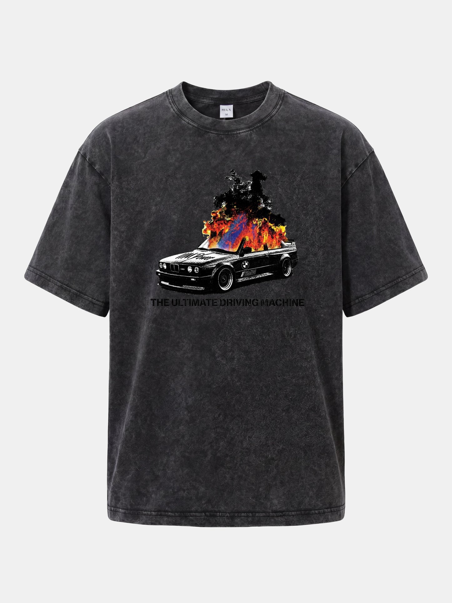 Burning BMW Retro Halftone Poster Washed T-shirt