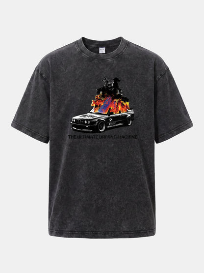 Burning BMW Retro Halftone Poster Washed T-shirt