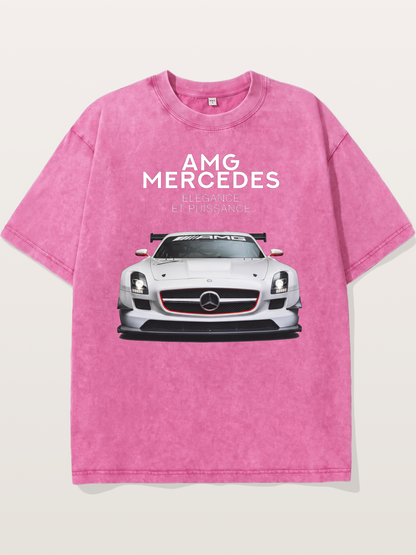 Mercedes AMG SLS White Race Car Washed T-shirt