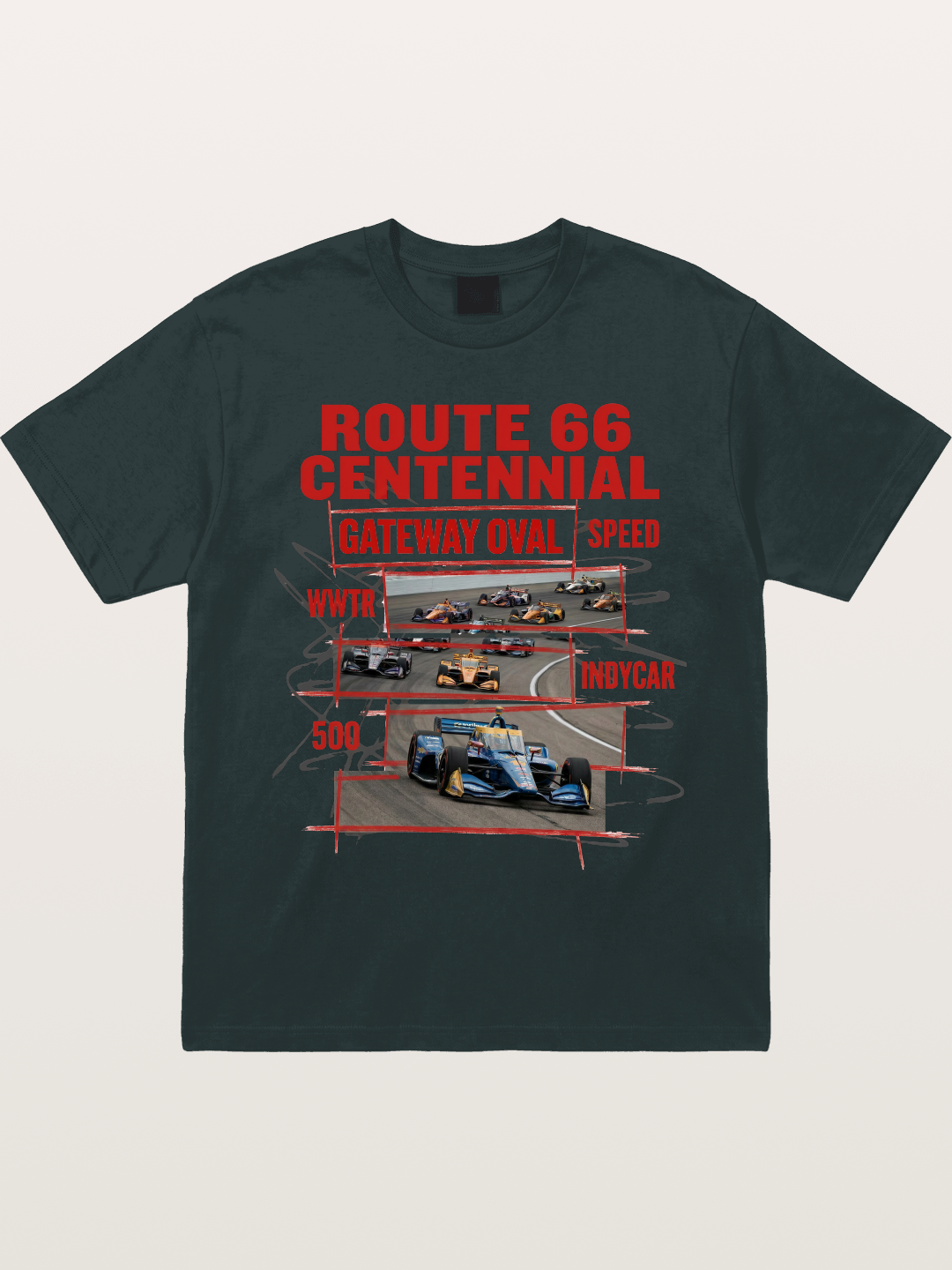 Red Sketch Route66 Race Poster Gildan T-shirt