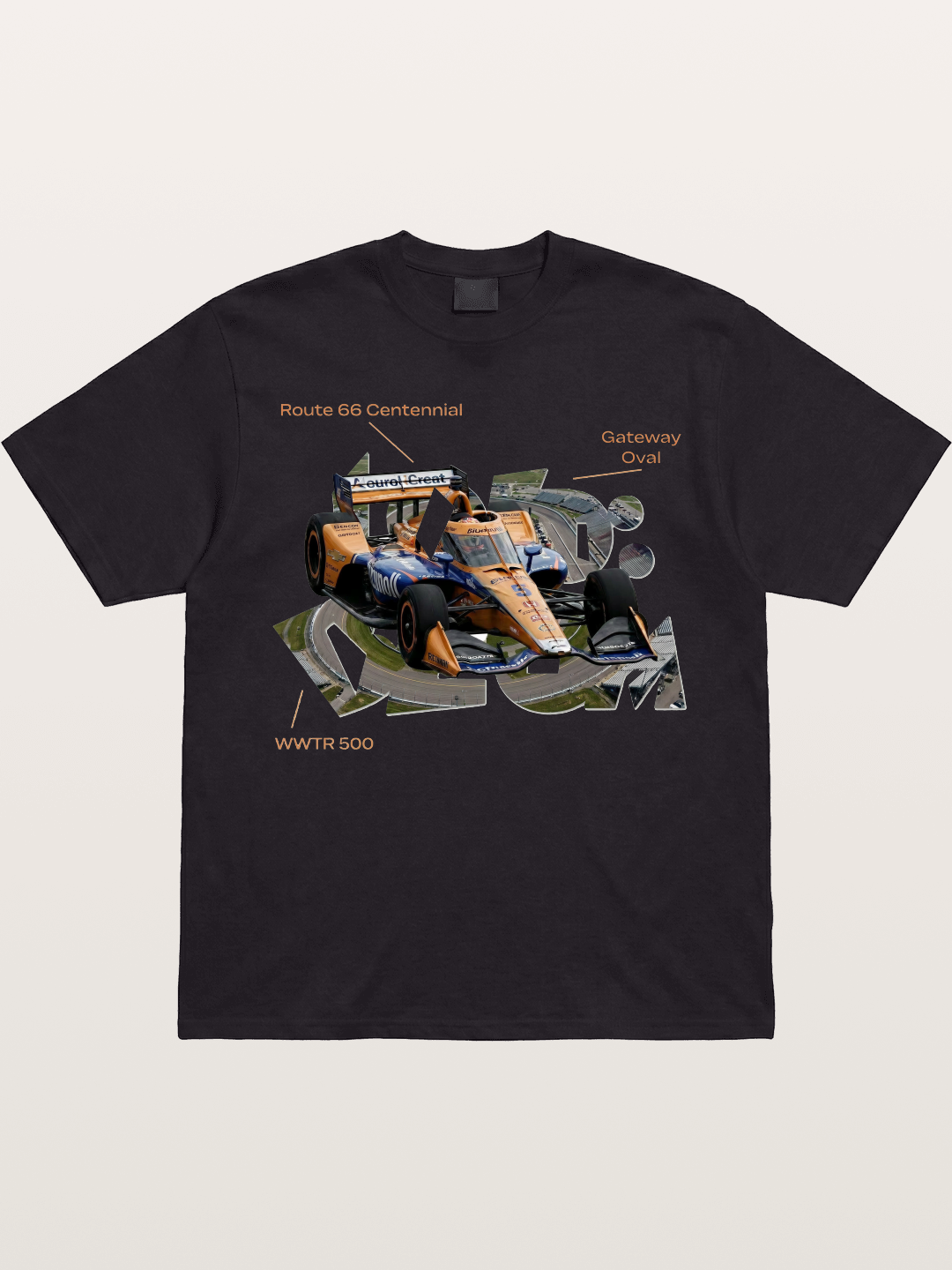 Orange IndyCar Route66 Art Gildan T-shirt