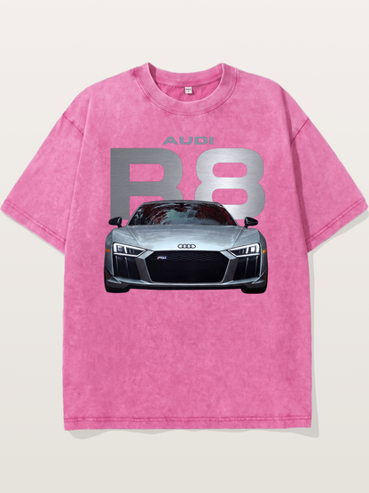 Audi R8 Silver Supercar Front Washed T-shirt