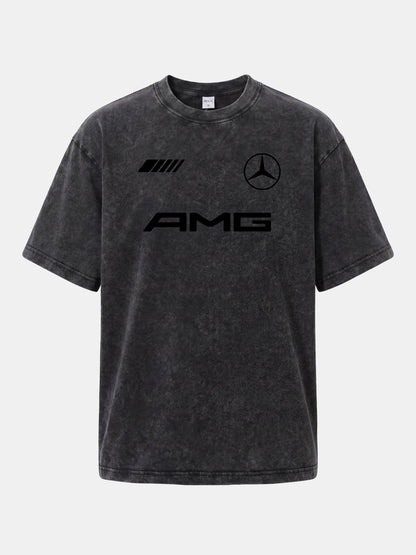 Bold Black AMG With Three Strip Mark Washed T-shirt