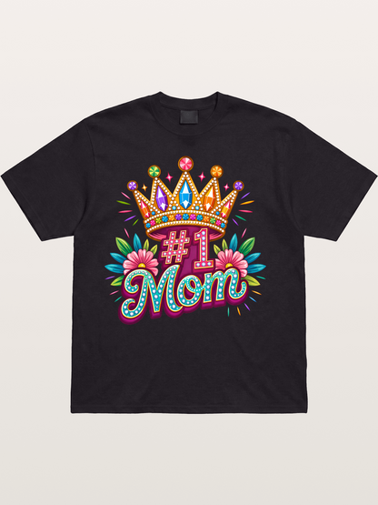 #1 Mom Crown Floral Graphic Cotton T-shirt