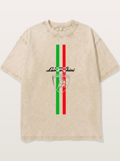 Italian Flag Lamborghini Print Washed T-shirt
