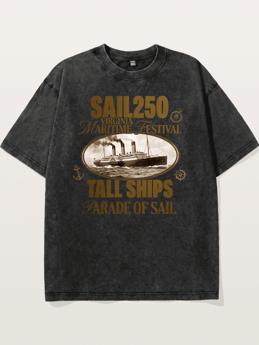 Vintage Sail Ship Maritime Print Washed T-shirt