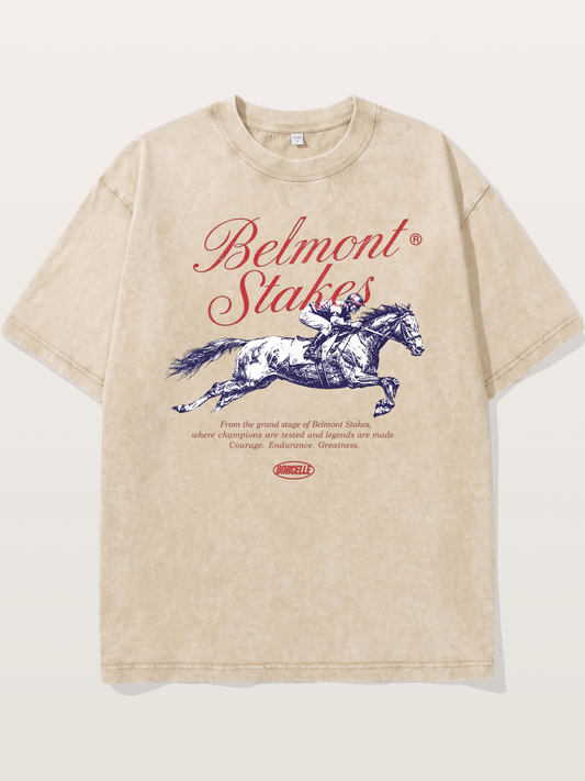 Belmont Stakes Vintage Script Print Washed T-shirt