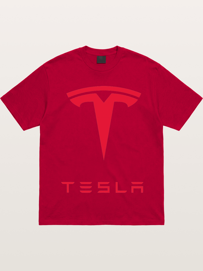 Tesla Red Logo Sticker Gildan T-shirt