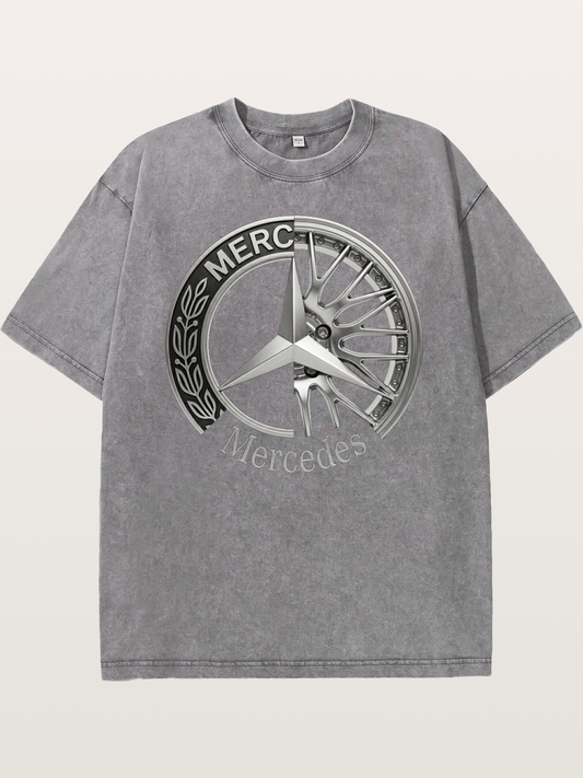 Mercedes Benz Wheel Emblem Art Washed T-shirt