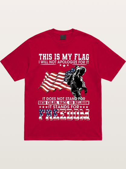 Freedom Soldier American Flag Silhouette Gildan T-shirt