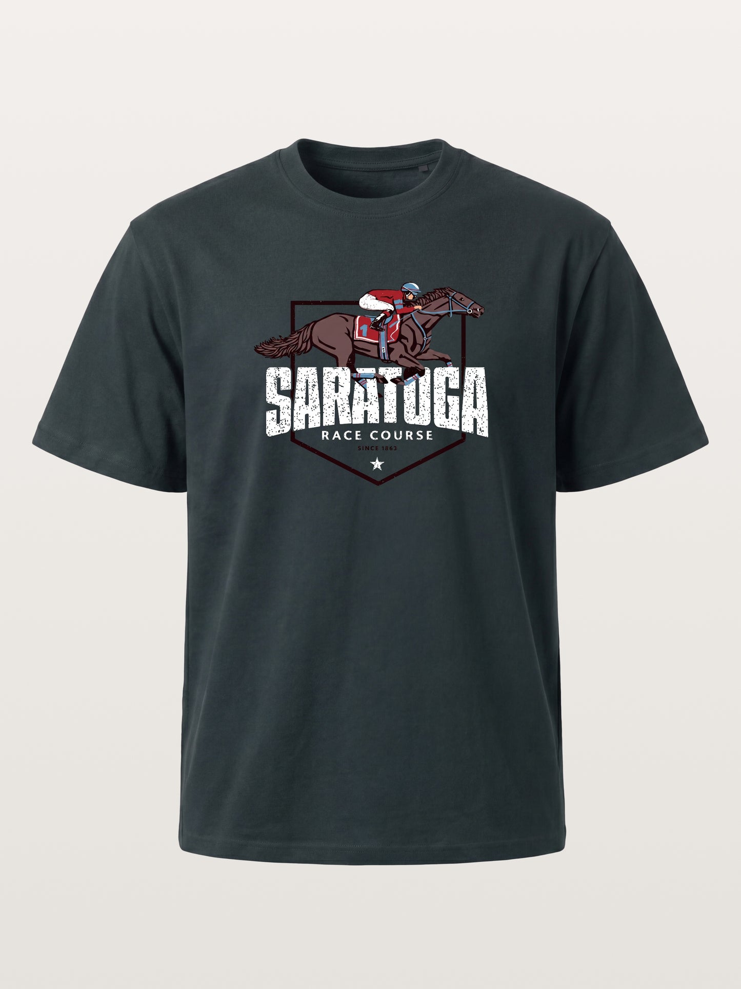 Saratoga Jockey And Horse Illustration Gildan T-shirt