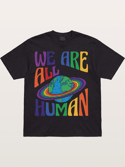 We Are All Human Rainbow Earth Design Cotton T-shirt