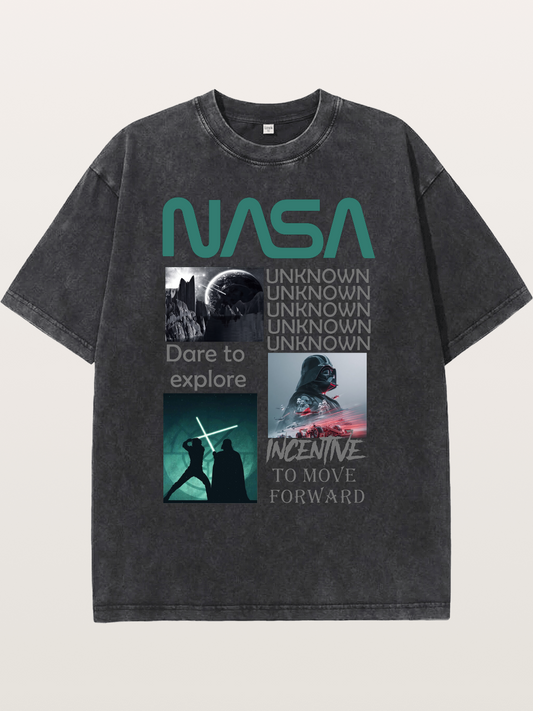Space Sci-Fi NASA Star Wars Collage Washed T-shirt