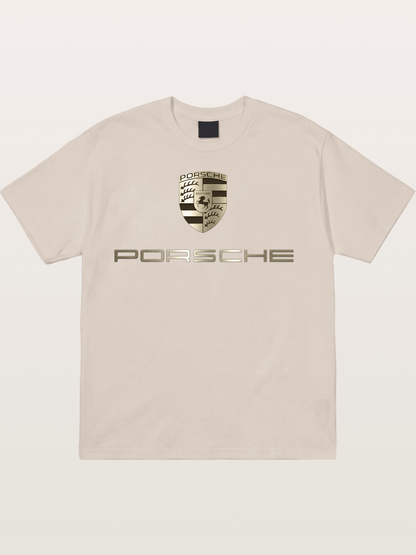 Metallic Porsche Shield Logo Cotton T-shirt