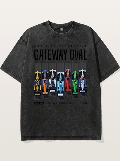 Vertical Grid Gateway Oval Art Washed T-shirt