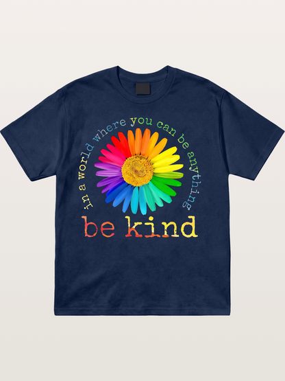 Rainbow Daisy Be Kind Quote Design Cotton T-shirt