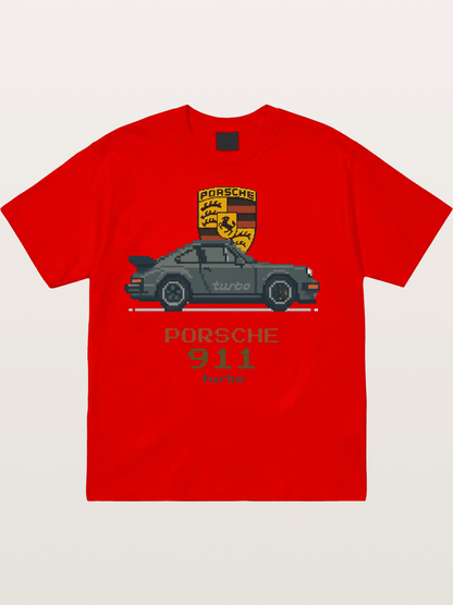 Porsche 911 Turbo Pixel Art Cotton T-shirt