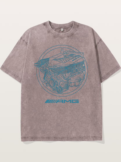 Mercedes AMG Engine Cutaway Blueprint Washed T-shirt