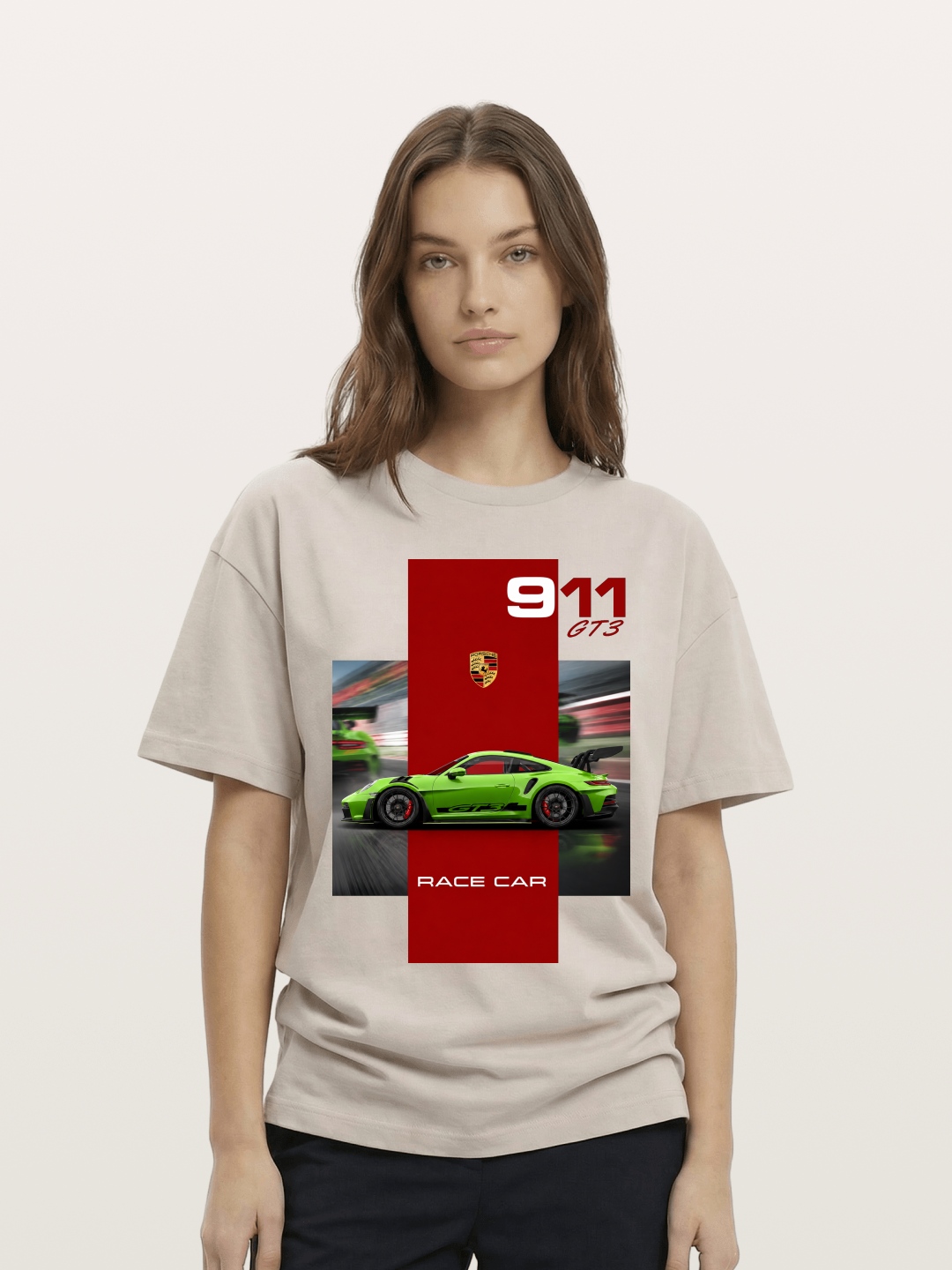 Porsche 911 GT3 Green Race Car Cotton T-shirt
