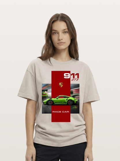 Porsche 911 GT3 Green Race Car Cotton T-shirt
