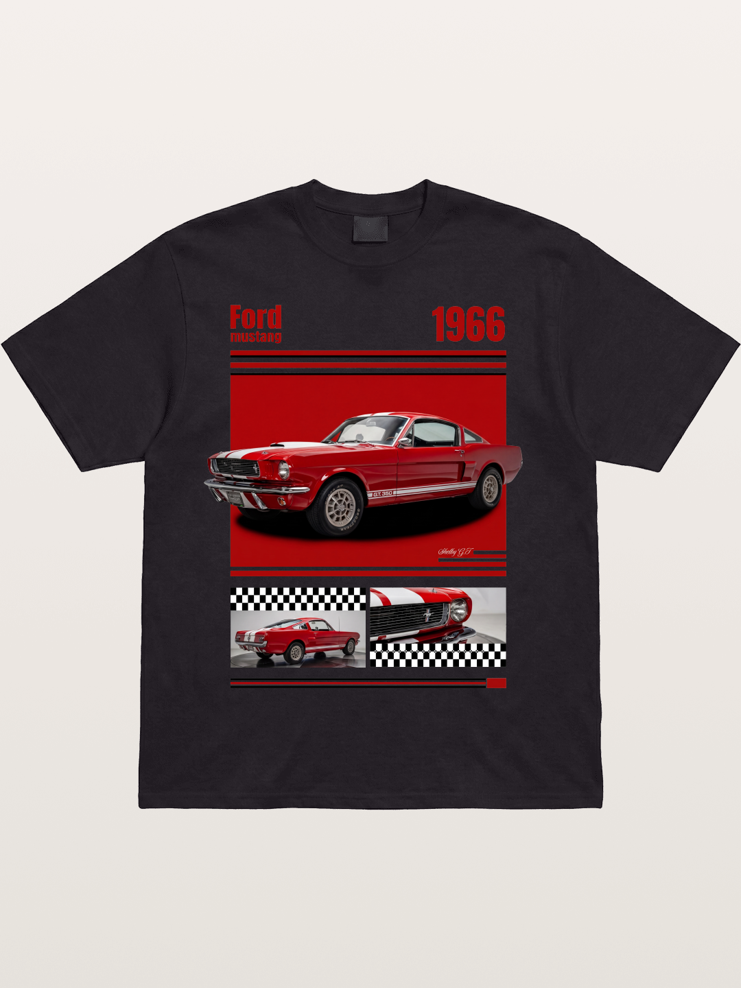1966 Ford Mustang Fastback Red White Cotton T-shirt