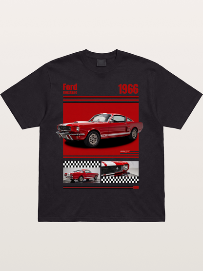 1966 Ford Mustang Fastback Red White Cotton T-shirt