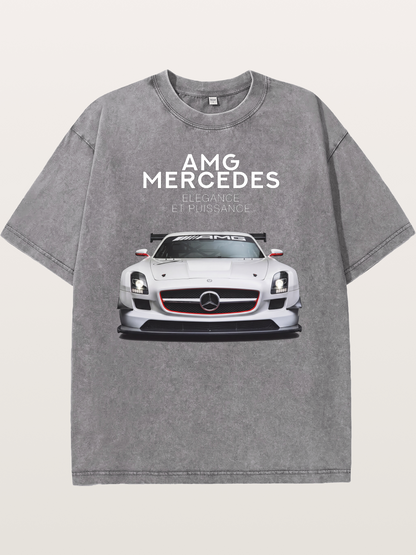 Mercedes AMG SLS White Race Car Washed T-shirt