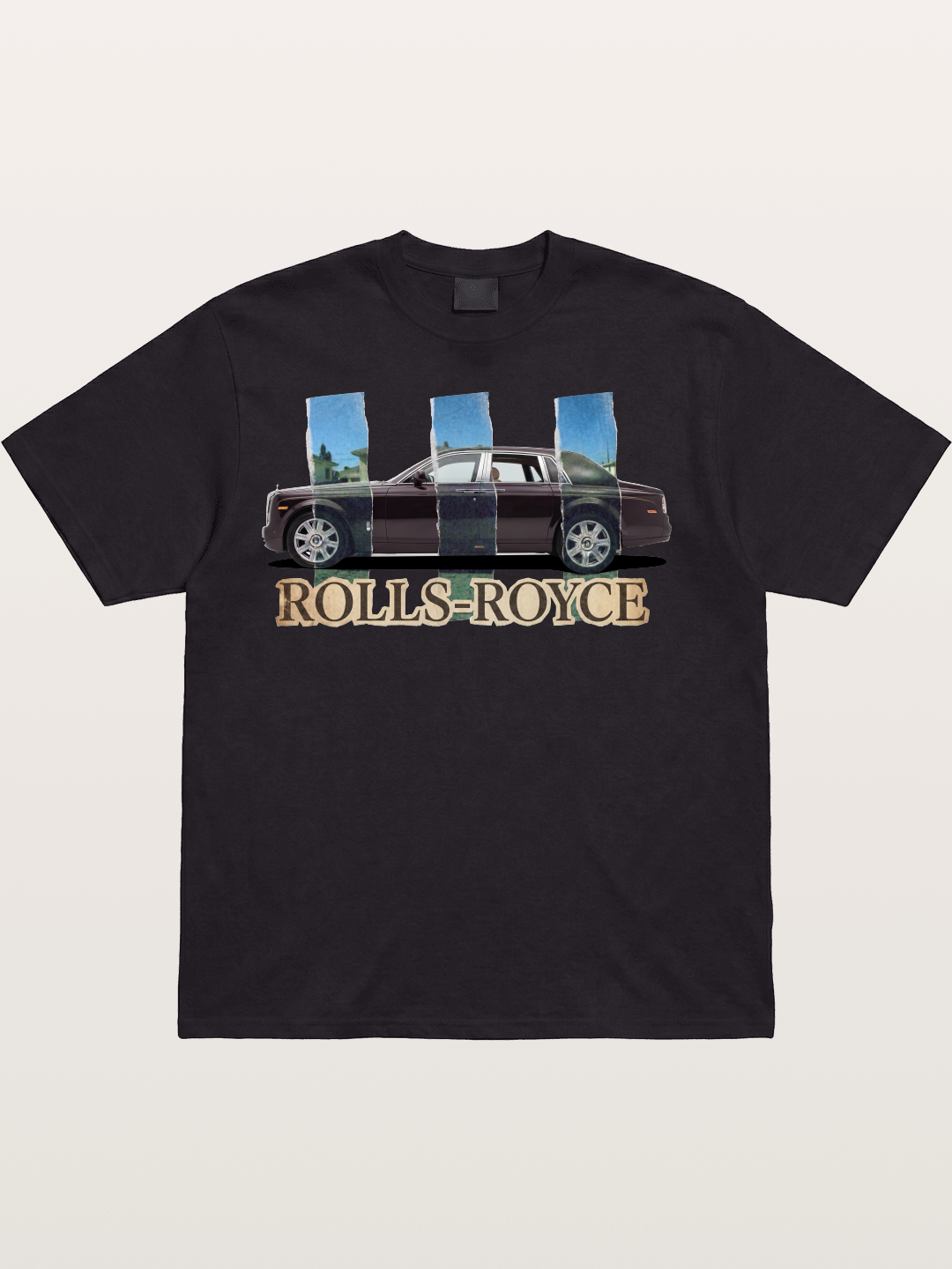 Torn Paper Rolls Royce Collage Cotton T-shirt