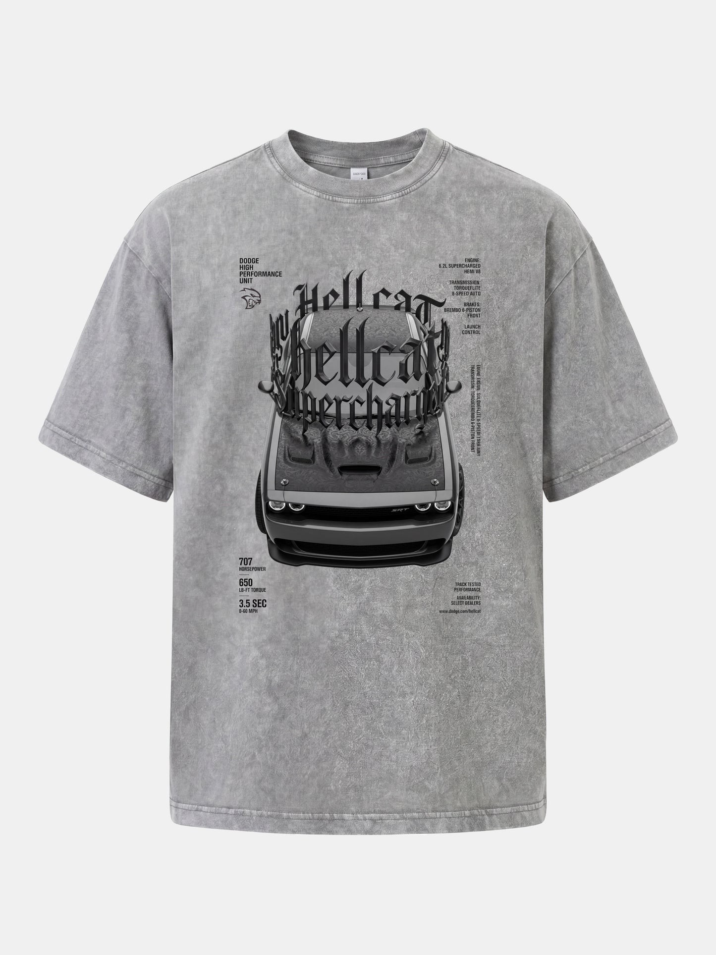 Gothic Hellcat Front View Print Washed T-shirt