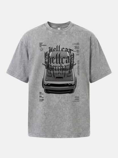 Gothic Hellcat Front View Print Washed T-shirt