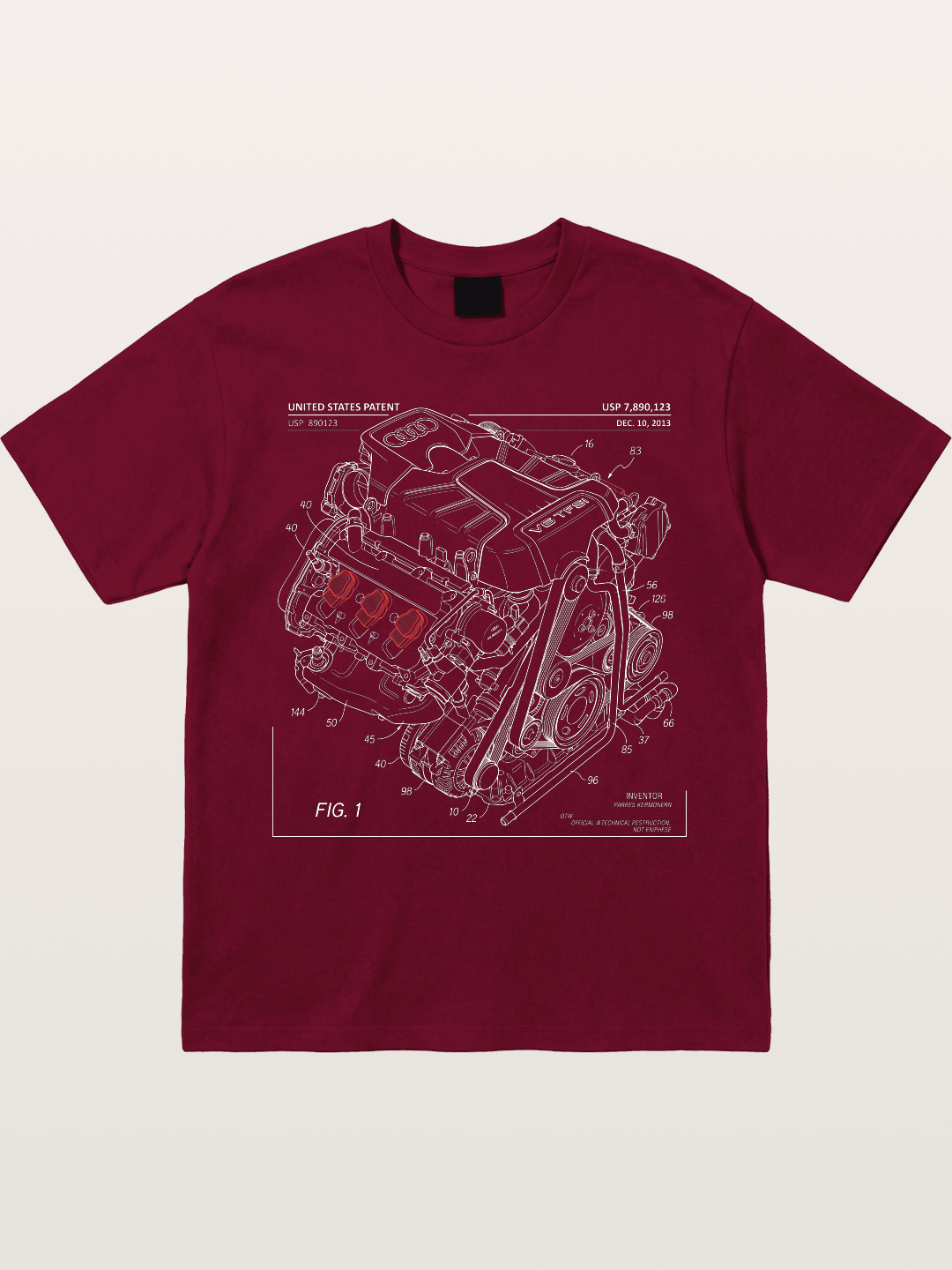 V6 TFSI Audi Powertrain Patent Drawing Gildan T-shirt