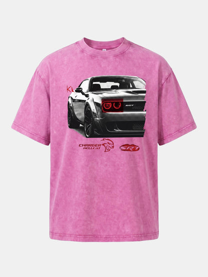 Red Taillight Hellcat Grunge Print Washed T-shirt