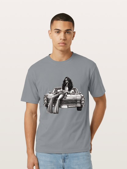 Retro Cadillac & Woman Sketch Gildan T-shirt