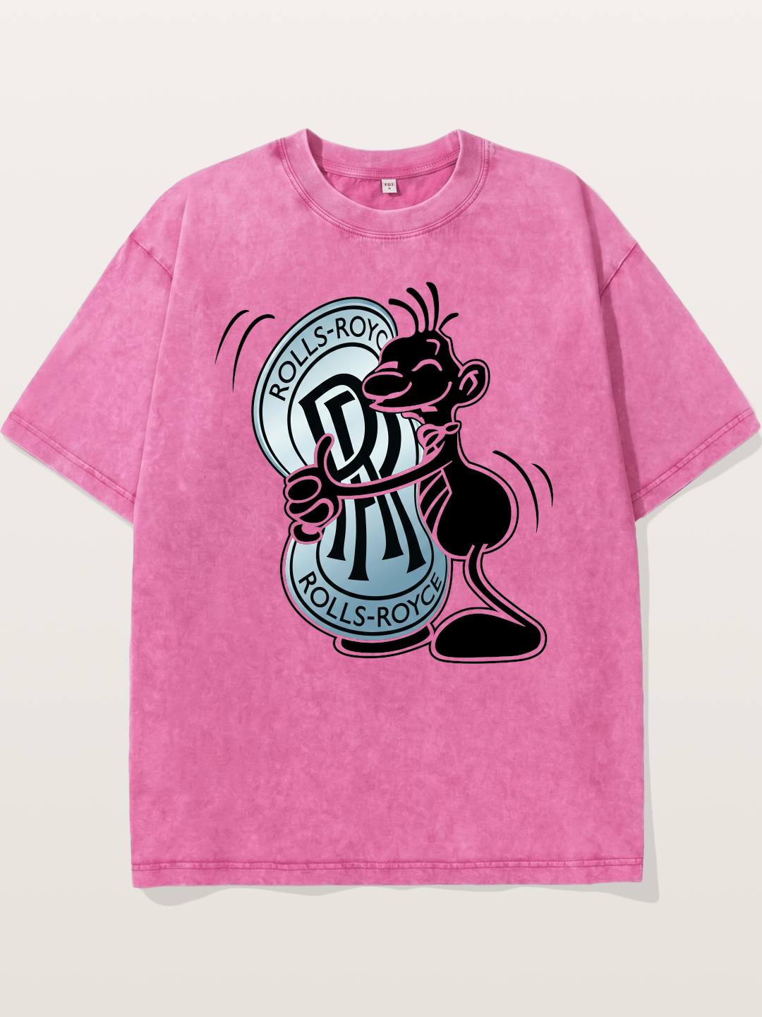 Mascot Hugging Rolls-Royce Logo Washed T-shirt
