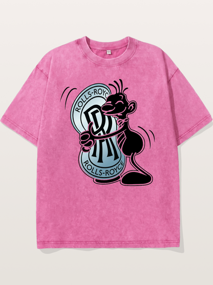 Mascot Hugging Rolls-Royce Logo Washed T-shirt