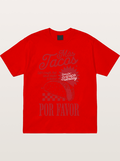 Mas Tacos Por Favor Funny Retro Art Cotton T-shirt