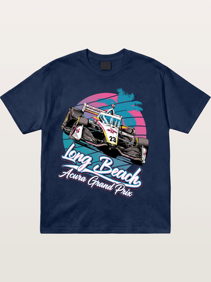 Retro Long Beach Race Graphic Cotton T-shirt