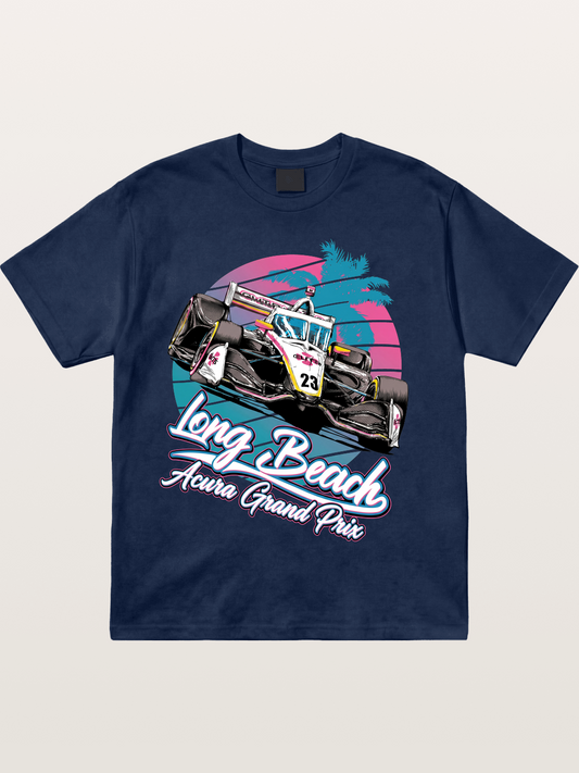 Retro Long Beach Race Graphic Cotton T-shirt