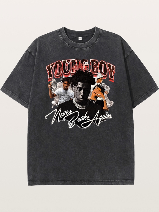 YoungBoy NBA Collage Graphic Washed T-shirt