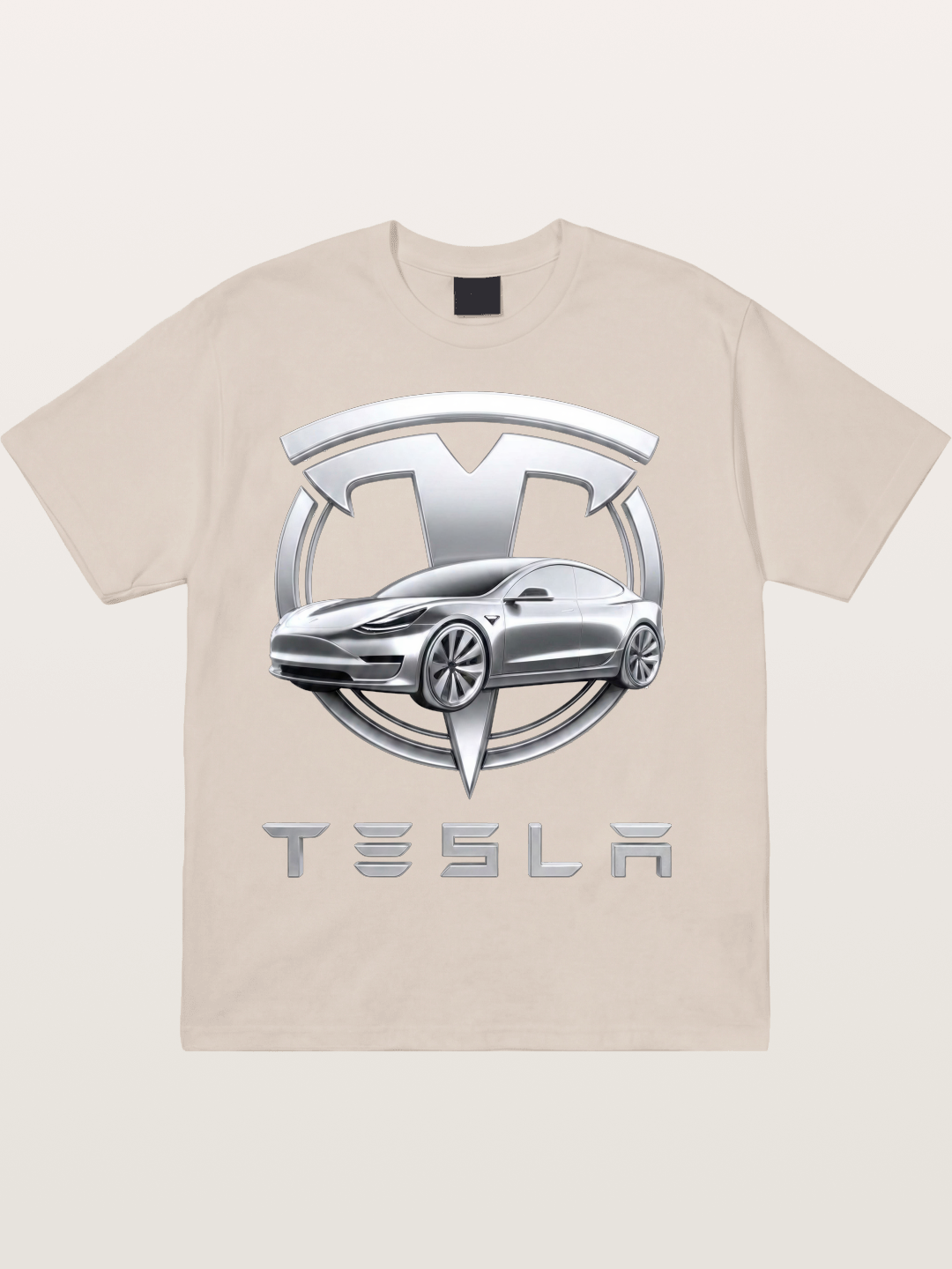 Tesla Silver Metallic Logo Print Cotton T-shirt