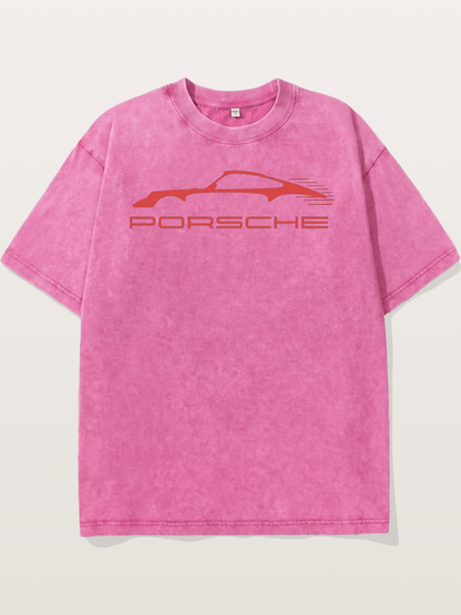 Red Porsche Silhouette Art Washed T-shirt