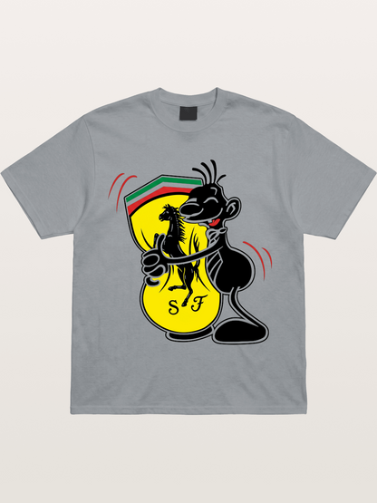 Cartoon Figure Embraces Ferrari Gildan T-shirt