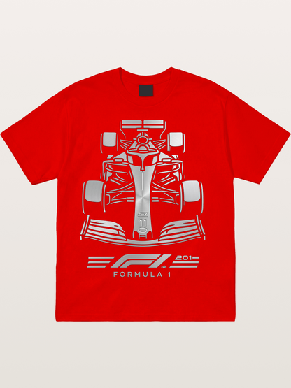 Silver F1 Car Line Art Print Cotton T-shirt