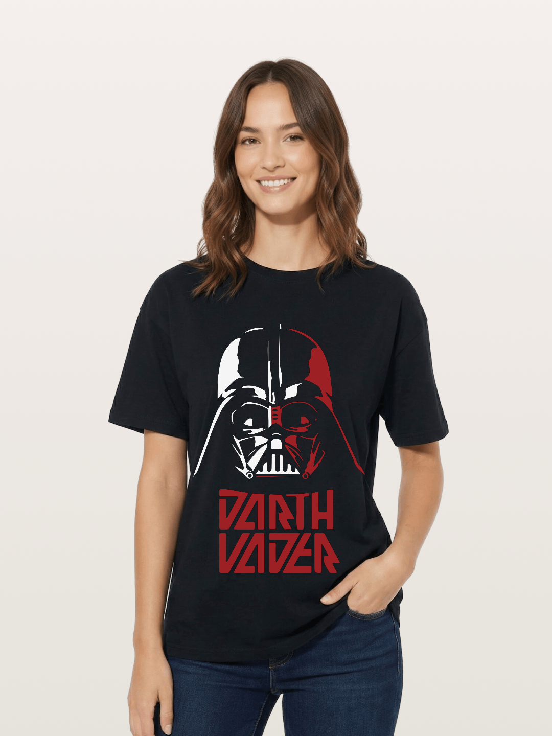 Darth Vader Red White Helmet Cotton T-shirt