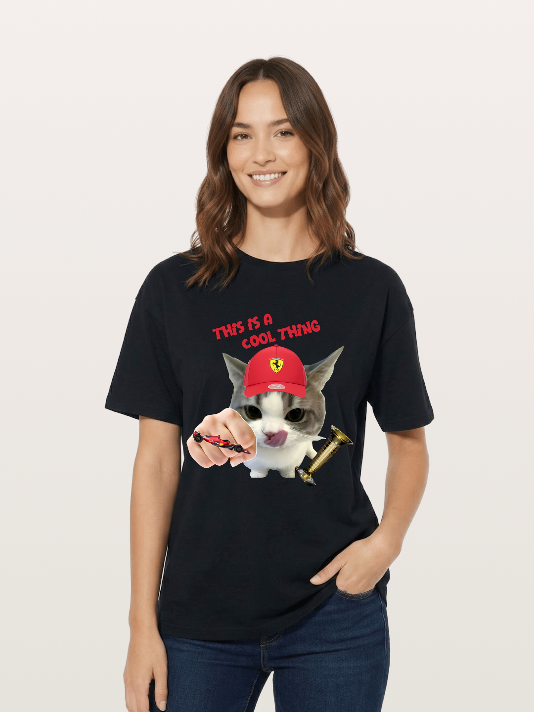 Ferrari Cat F1 Meme Cotton T-shirt