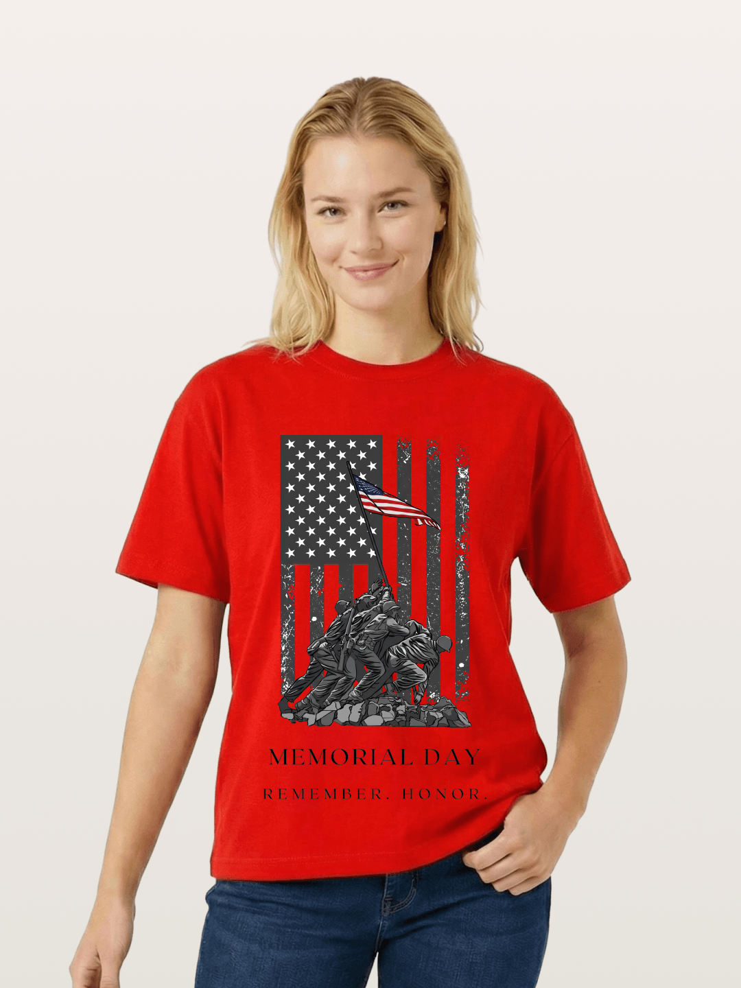 Memorial Day Flag Raising Print Cotton T-shirt